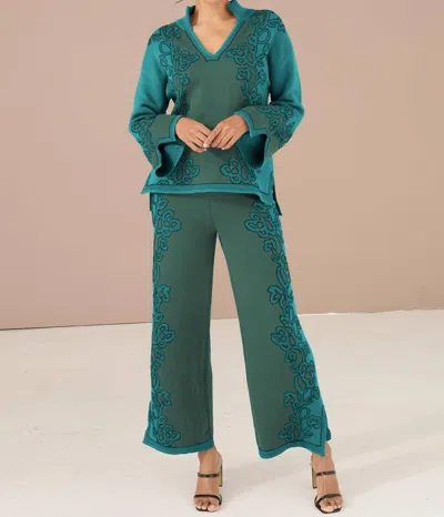 Alivia Reese Knit Pants In Teal Opulent Floral In Green