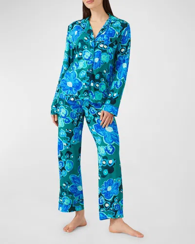 Alivia Sofia Cropped Floral-print Jersey Pajama Set In Blue