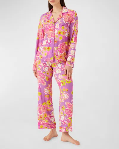 Alivia Sofia Cropped Floral-print Jersey Pyjama Set In Purple