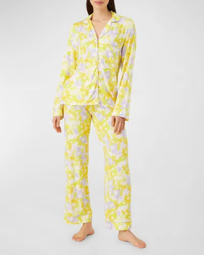 Alivia Sofia Cropped Floral-print Jersey Pajama Set In Yellow Painterly Petals