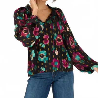 Alivia The Ashley Top In Black Holiday Garden In Animal Print