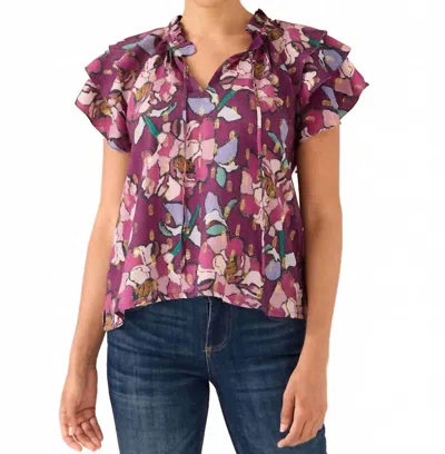 Alivia Veronica Short Sleeve Top In Cranberry Stained Glass Floral In Burgundy