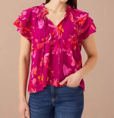 Alivia Veronica Top In Marble Floral Magenta In Multi