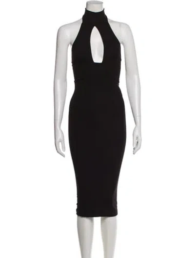Pre-owned Alix Nyc Mock Neck Midi Length Dress In Black