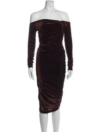 Pre-owned Alix Nyc Off-the-shoulder Midi Length Dress In Purple