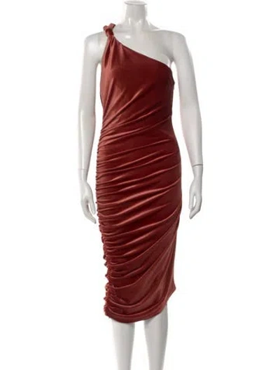 Pre-owned Alix Nyc One-shoulder Knee-length Dress In Brown