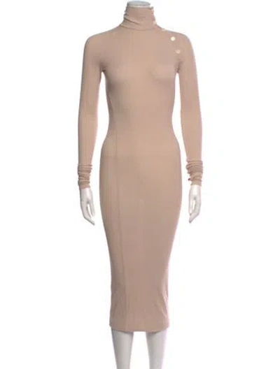 Pre-owned Alix Nyc Turtleneck Midi Length Dress In Neutral