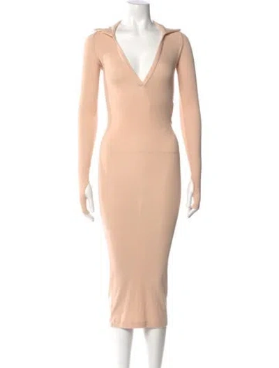 Pre-owned Alix Nyc V-neck Midi Length Dress In Neutral