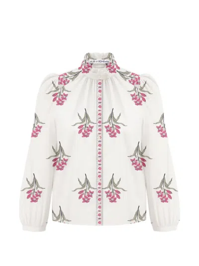 Alix Of Bohemia Annabel Floral-print Ruffle Shirt In White