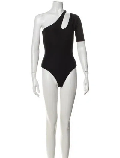 Pre-owned Alix Of Bohemia Asymmetrical Short Sleeve Bodysuit In Black
