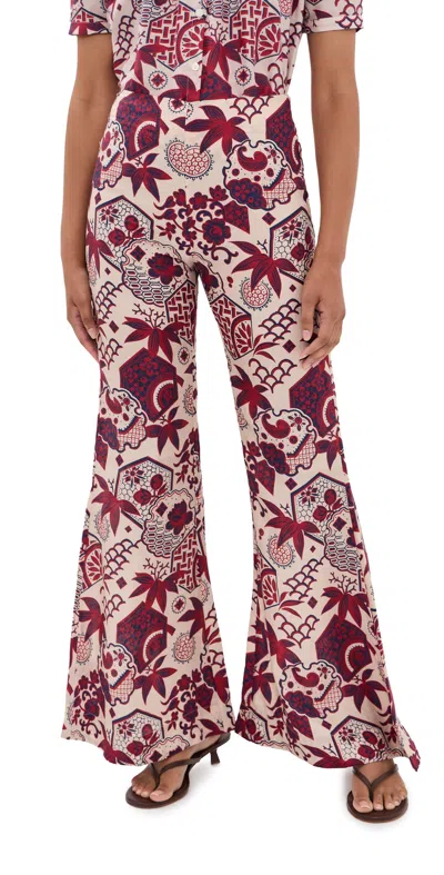 Alix Of Bohemia Farah Crimson Hive Silk Pants Off-white In Multi