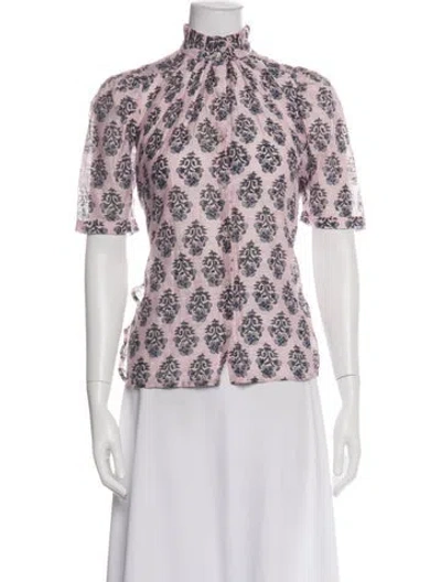 Pre-owned Alix Of Bohemia Floral Print Short Sleeve Blouse In Green