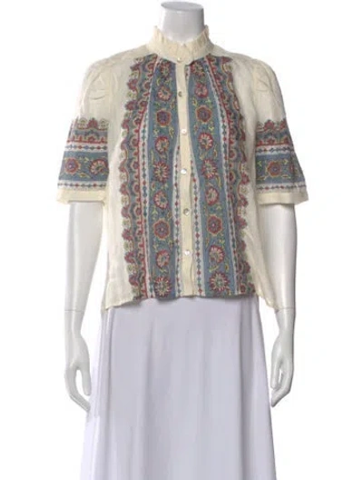 Pre-owned Alix Of Bohemia Floral Print Short Sleeve Blouse In Multi