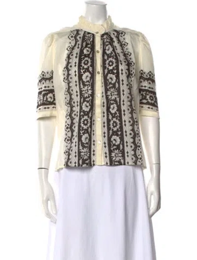 Pre-owned Alix Of Bohemia Floral Print Short Sleeve Blouse In Neutral