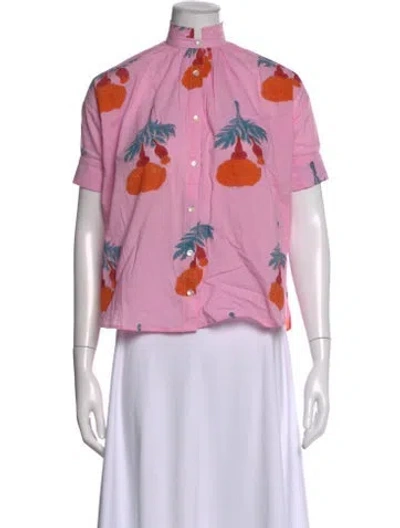 Pre-owned Alix Of Bohemia Floral Print Short Sleeve Blouse In Pink