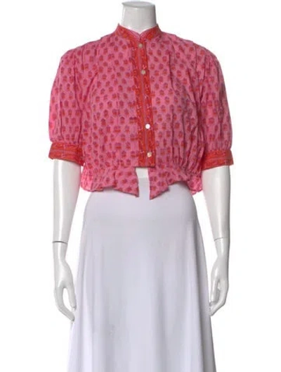 Pre-owned Alix Of Bohemia Floral Print Short Sleeve Blouse In Pink