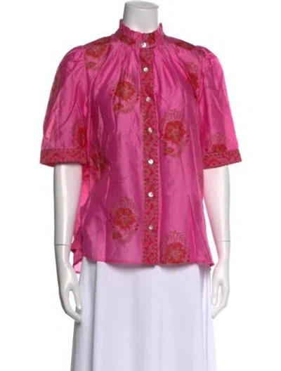 Pre-owned Alix Of Bohemia Floral Print Short Sleeve Blouse In Pink