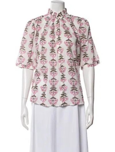 Pre-owned Alix Of Bohemia Floral Print Short Sleeve Blouse In Pink