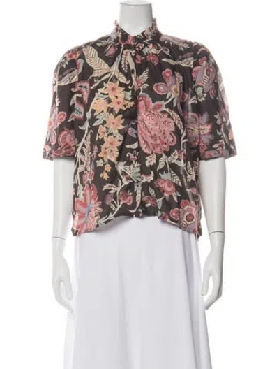 Pre-owned Alix Of Bohemia Floral Print Short Sleeve Blouse W/ Tags In Multi