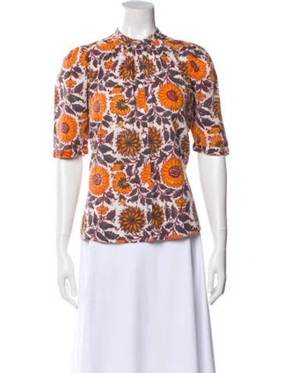 Pre-owned Alix Of Bohemia Floral Print Short Sleeve Blouse In White