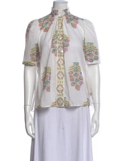 Pre-owned Alix Of Bohemia Floral Print Short Sleeve Blouse In White