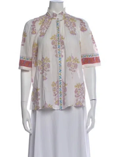 Pre-owned Alix Of Bohemia Floral Print Short Sleeve Blouse In White