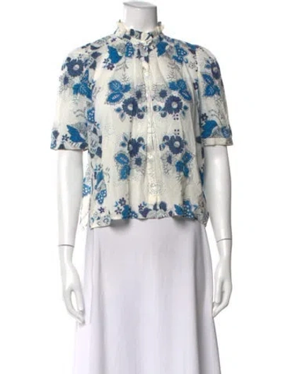 Pre-owned Alix Of Bohemia Floral Print Short Sleeve Blouse In White
