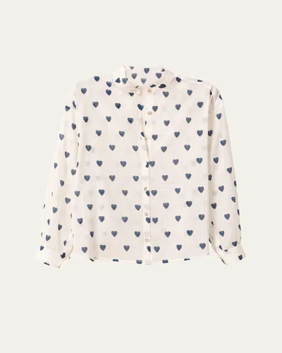 Alix Of Bohemia Kiki Long-sleeve Indigo Heart Shirt In White
