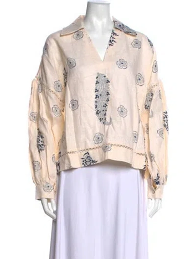 Pre-owned Alix Of Bohemia Linen Floral Print Blouse In Neutrals