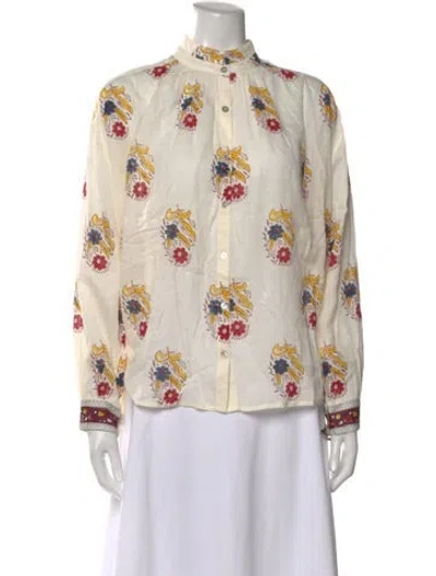 Pre-owned Alix Of Bohemia Linen Floral Print Blouse W/ Tags In White
