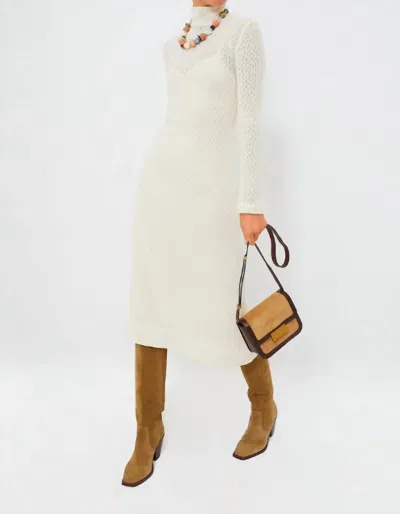 Alix Of Bohemia Nona Marble Knit Turtleneck Midi Dress In White