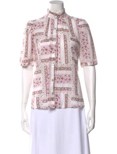 Pre-owned Alix Of Bohemia Patterned Short Sleeve Blouse In Pink