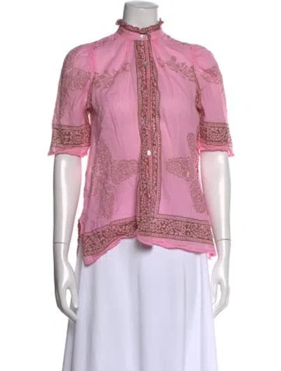 Pre-owned Alix Of Bohemia Patterned Short Sleeve Blouse In Pink