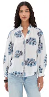 Alix Of Bohemia Poet Aqua Bloom Shirt White In White