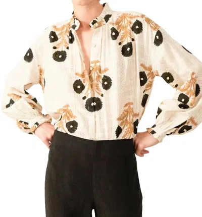 Alix Of Bohemia Poet Blouse In Noir Triple Bloom In Brown