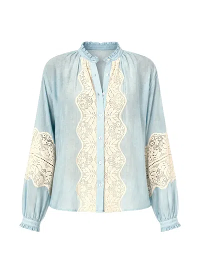 Alix Of Bohemia Poet Lace-trim Blouse In Blue