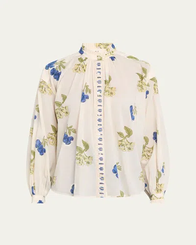 Alix Of Bohemia Poet Long-sleeve Floral Cotton Blouse In Multi