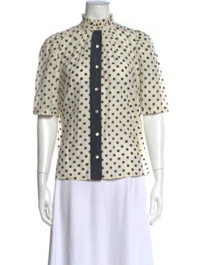 Pre-owned Alix Of Bohemia Polka Dot Print Short Sleeve Blouse In Neutral