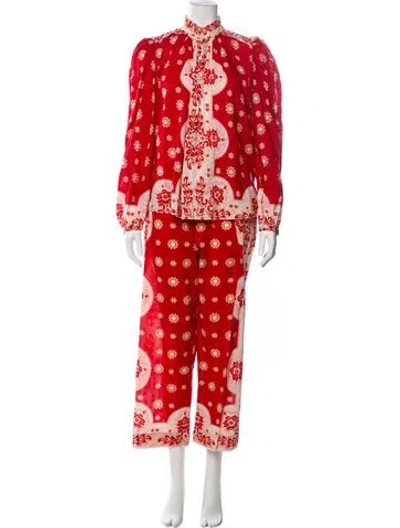 Pre-owned Alix Of Bohemia Printed Ruffle Embellishment Pant Set In Red