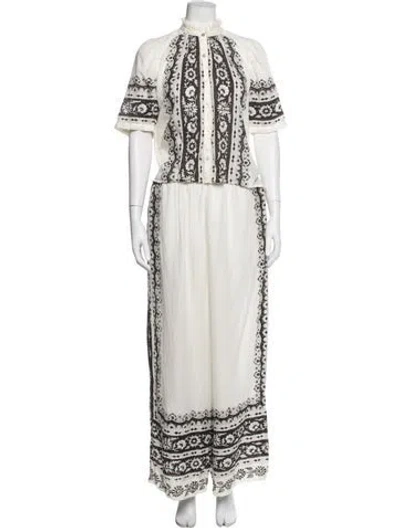 Pre-owned Alix Of Bohemia Printed Ruffle Embellishment Pant Set In White