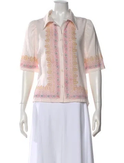 Pre-owned Alix Of Bohemia Printed Short Sleeve Blouse In Pink
