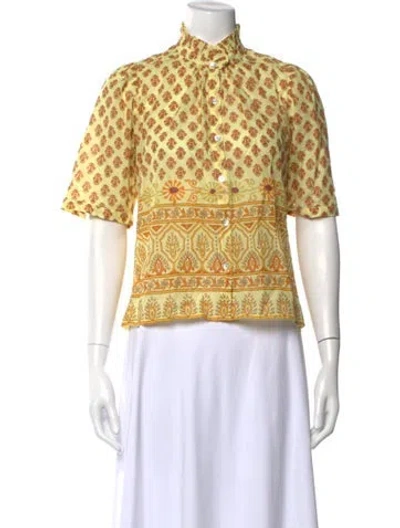 Pre-owned Alix Of Bohemia Printed Short Sleeve Blouse In Yellow