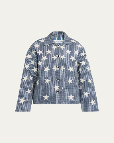 Alix Of Bohemia Western Plaid Star Embroidered Jacket In Blue