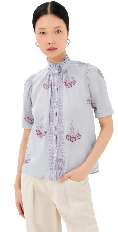 Alix Of Bohemia Winn Ruffled Printed Cotton Shirt In Blue