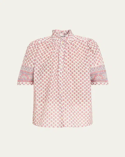 Alix Of Bohemia Winnie Antique-print Puff-sleeve Top In Pink