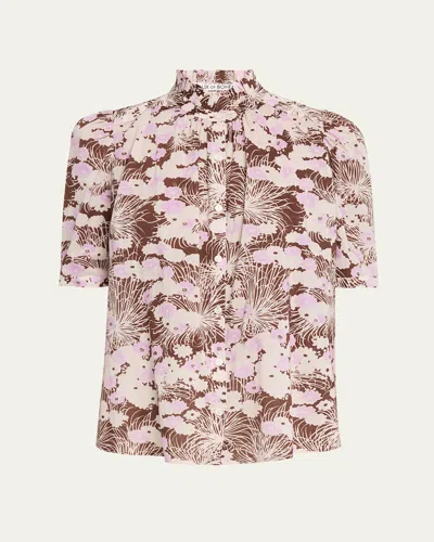 Alix Of Bohemia Winnie Short-sleeve Floral Cotton Blouse In Pink