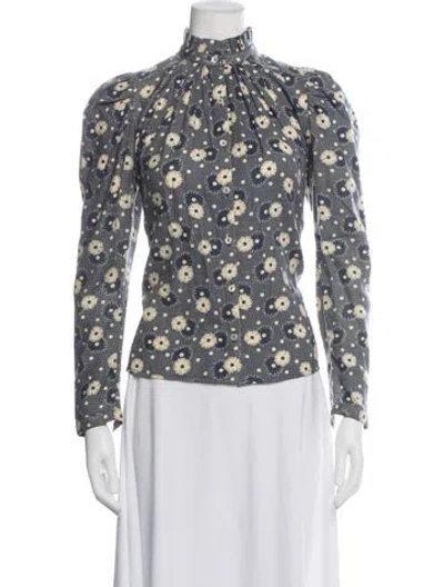 Pre-owned Alix Of Bohemia Wool Floral Print Blouse In Blue