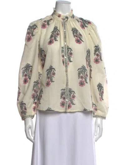 Pre-owned Alix Of Bohemia Wool Floral Print Blouse In Neutrals