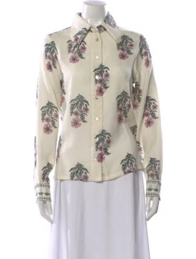 Pre-owned Alix Of Bohemia Wool Floral Print Blouse In White