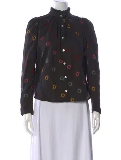Pre-owned Alix Of Bohemia Wool Graphic Print Blouse In Black